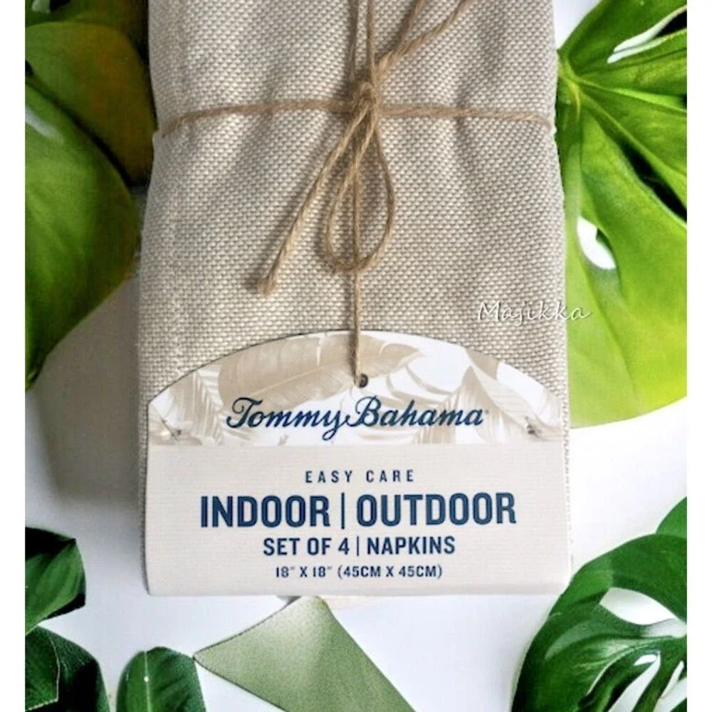 Tommy Bahama Fabric Napkins Set of 4 Beige Fringe Summer Indoor Outdoor